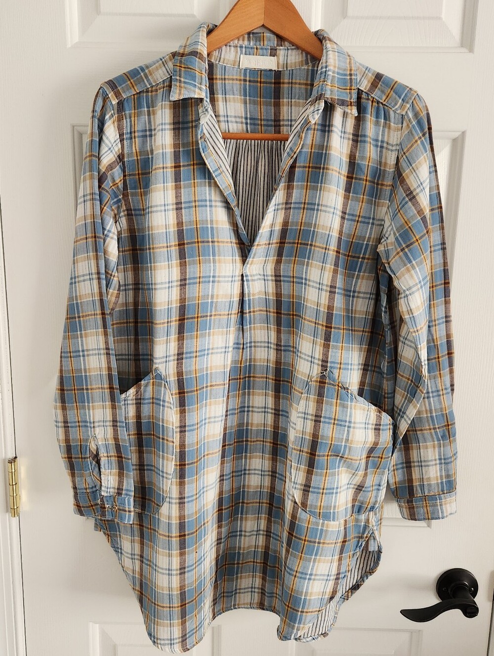 CP Shades Teton Blue and Tan Plaid Tunic Top Double Fabric 100% Cotton